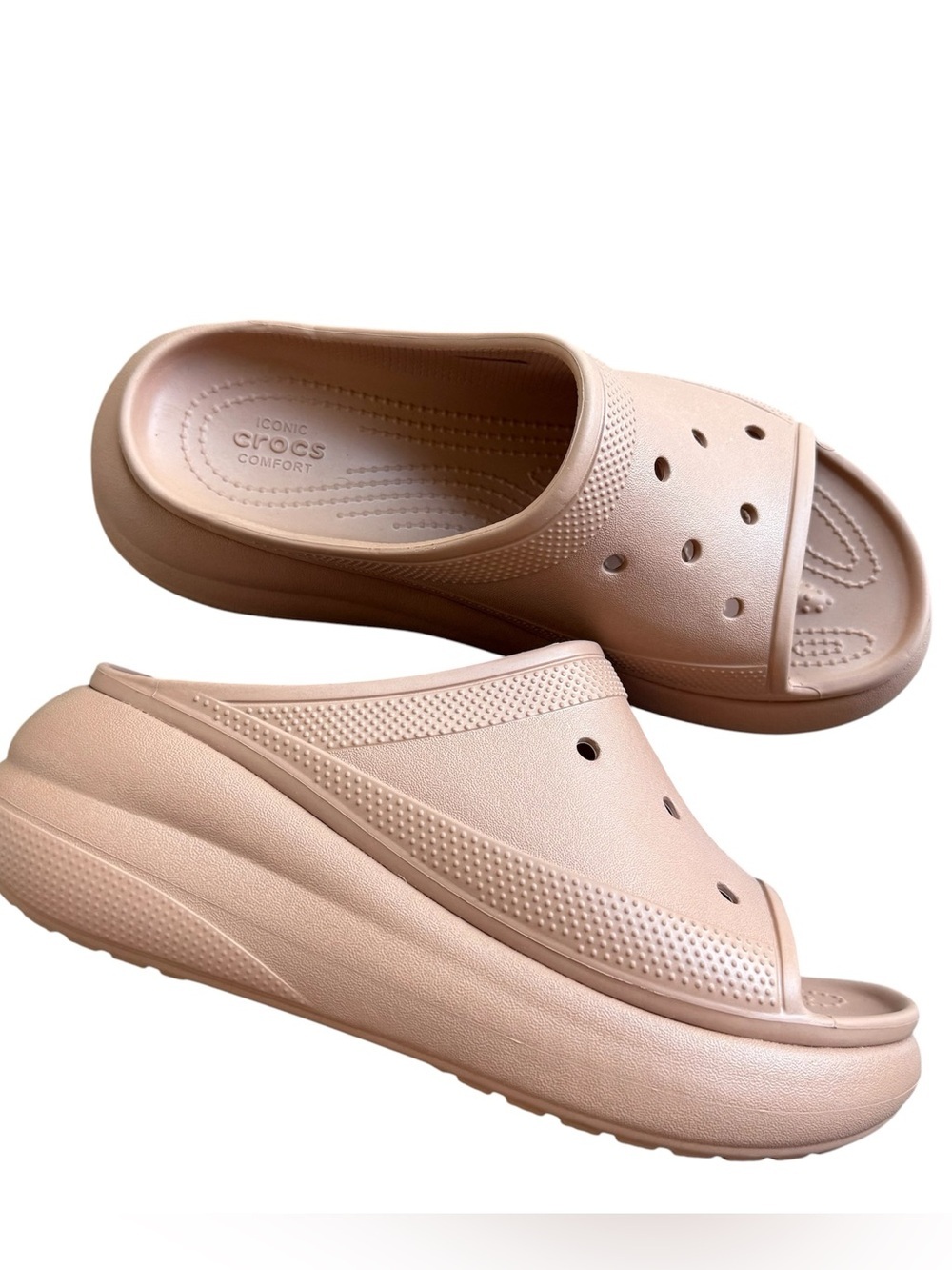 Crocs Crush slides cork brown size 9 women platform chunky sandals